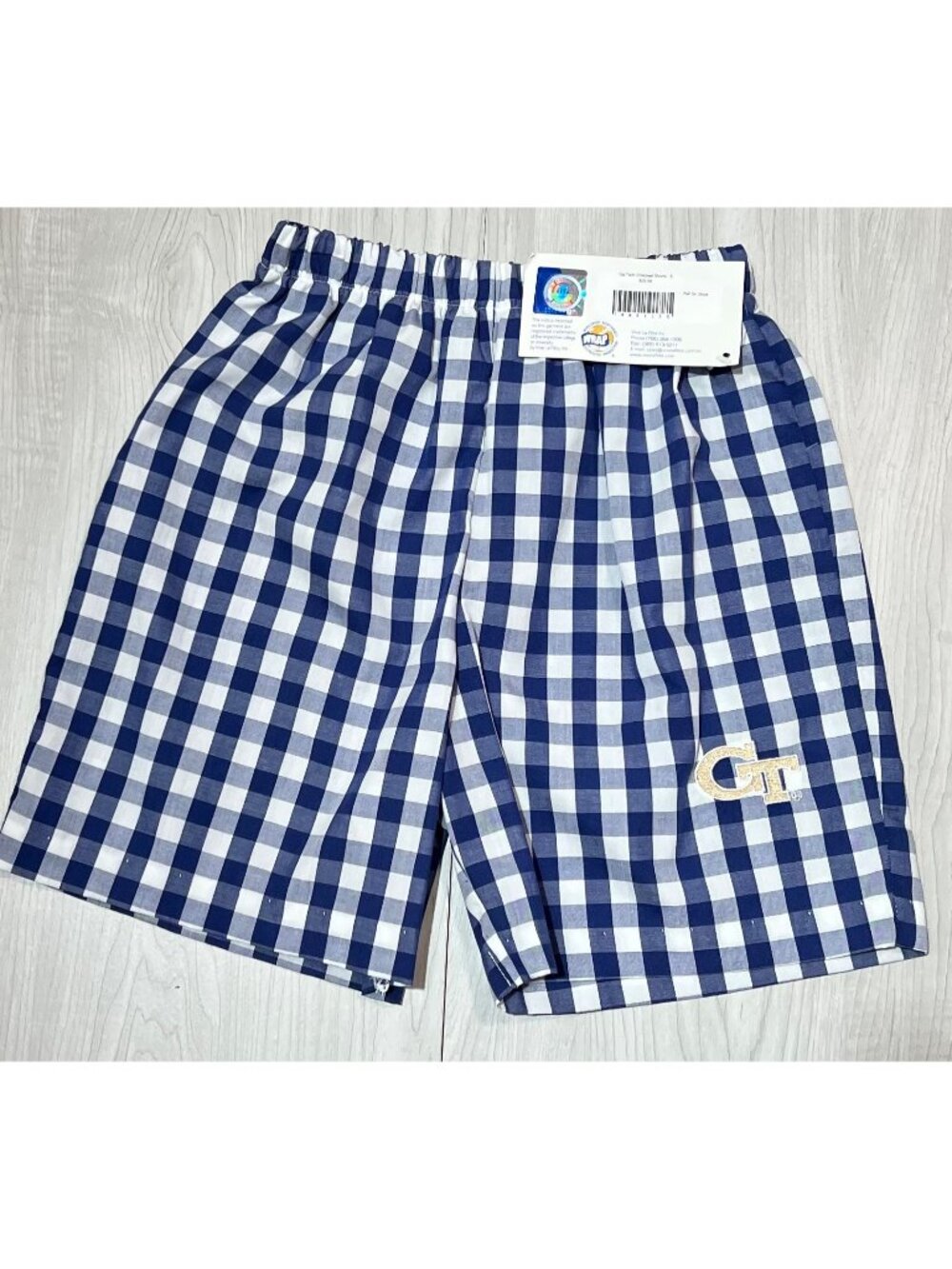 Vive La Fete boys 5 NWT blue gingham shorts GT Georgia Tech Yellow Jackets